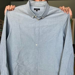 A.P.C. Long Sleeve Large Cotten Light Blue Shirt